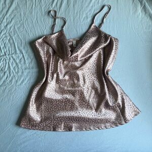 glam Taupe Leopard-Print Satin Cowl Neck Camisole